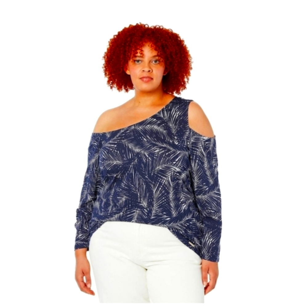NWOT 3X Michael Kors Asymmetrical Blue Palm Top